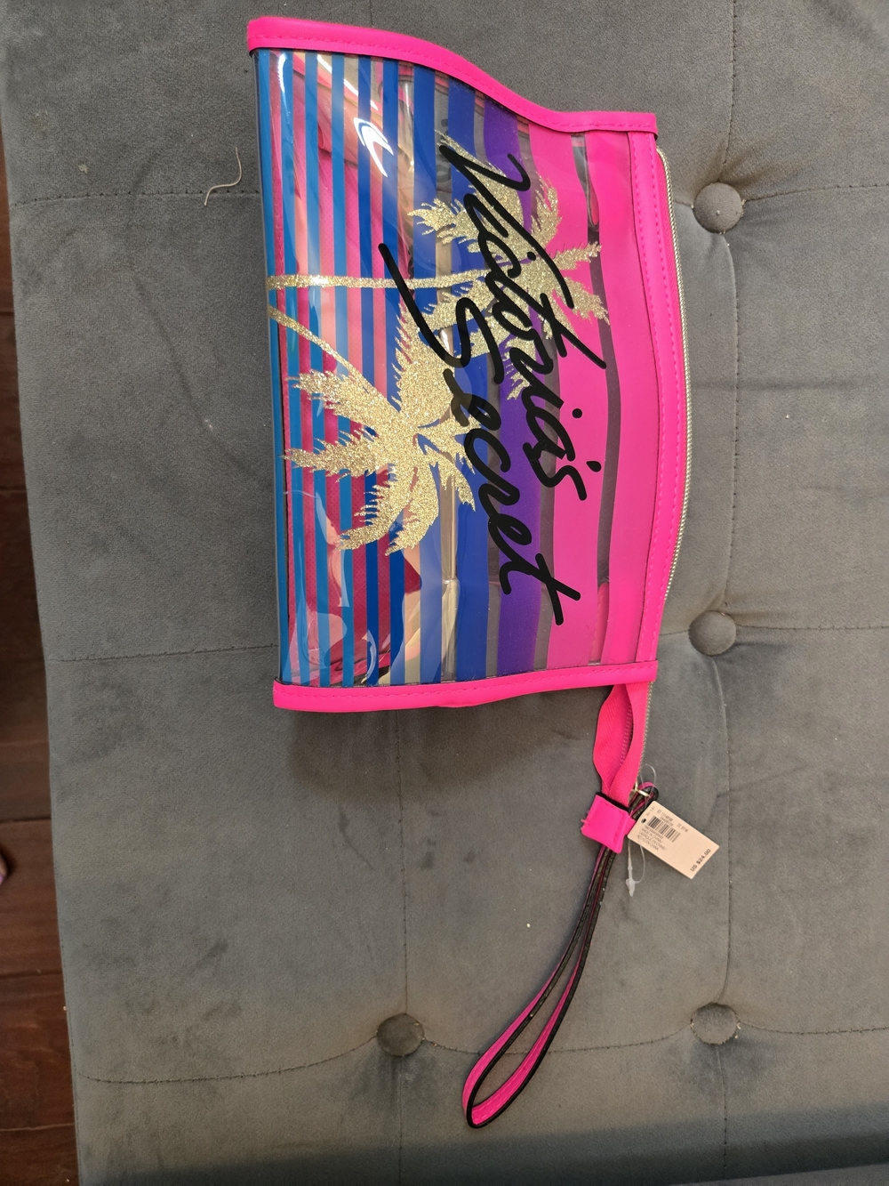 Victoria's Secret Pink & Blue Striped Wristlet Pouch